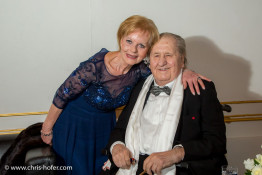VIENNA, AUSTRIA - MARCH 19: Karl Spiehs and his wife Angelika at his 85th birthday celebration on March 19, 2016 in Vienna, Austria. (Photo by Chris Hofer/Getty Images)