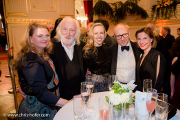 VIENNA, AUSTRIA - MARCH 19: Ulrike Beimpold, Karl Merkatz, Nino Proll, Simon Schwarz and Kristina Sprenger attend Karl Spiehs 85th birthday celebration on March 19, 2016 in Vienna, Austria. (Photo by Chris Hofer/Getty Images)